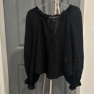 Free People Black Ruffled Blouse